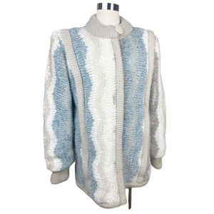 Retro 1980's Zip Up Boho Lined Plush Soft Zig Zag Knit Sweater Coat Jacket